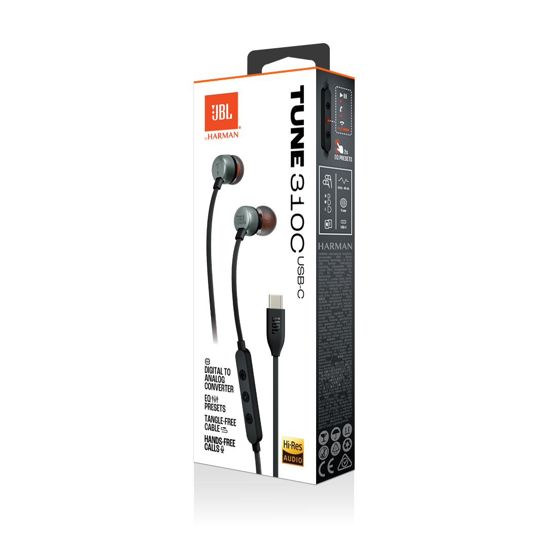 JBL Tune 310C Wired USB-C Earbuds Black product image