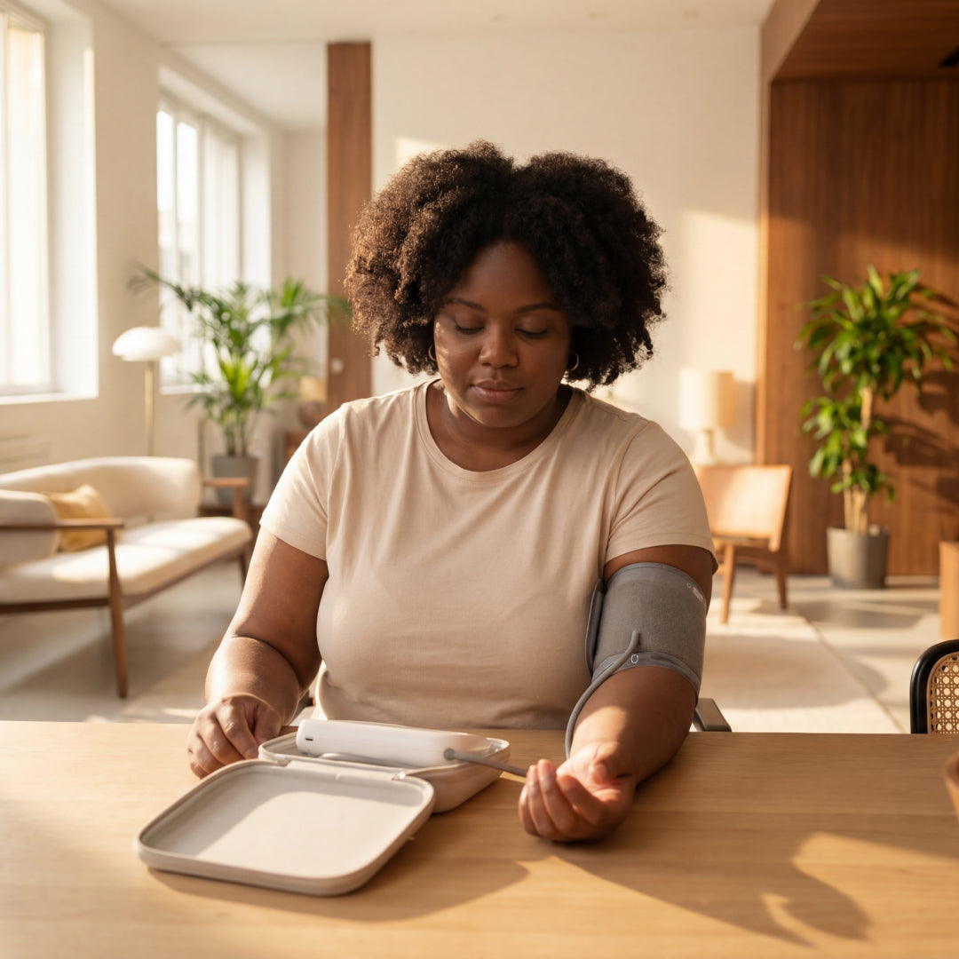 Withings BPM Vision Wi-Fi Upper Arm Blood Pressure Monitor - in use at the table