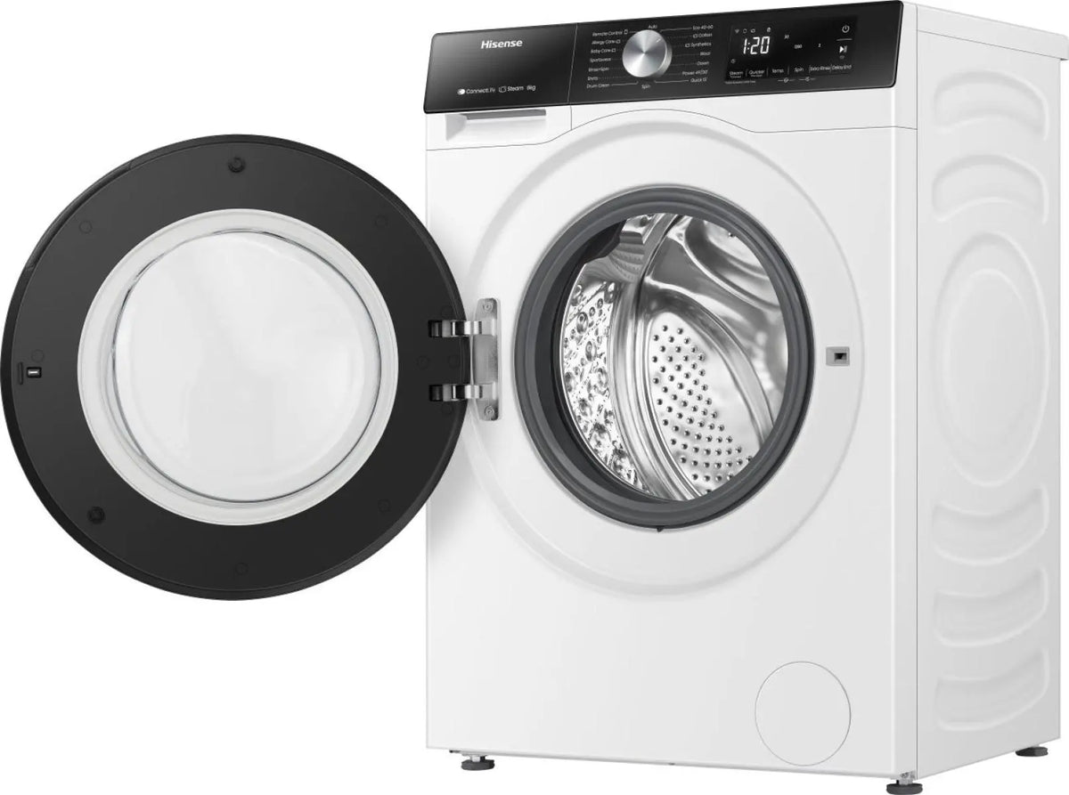 Hisense 3S Series 8kg 1400rpm Washing Machine - White - door open, angled