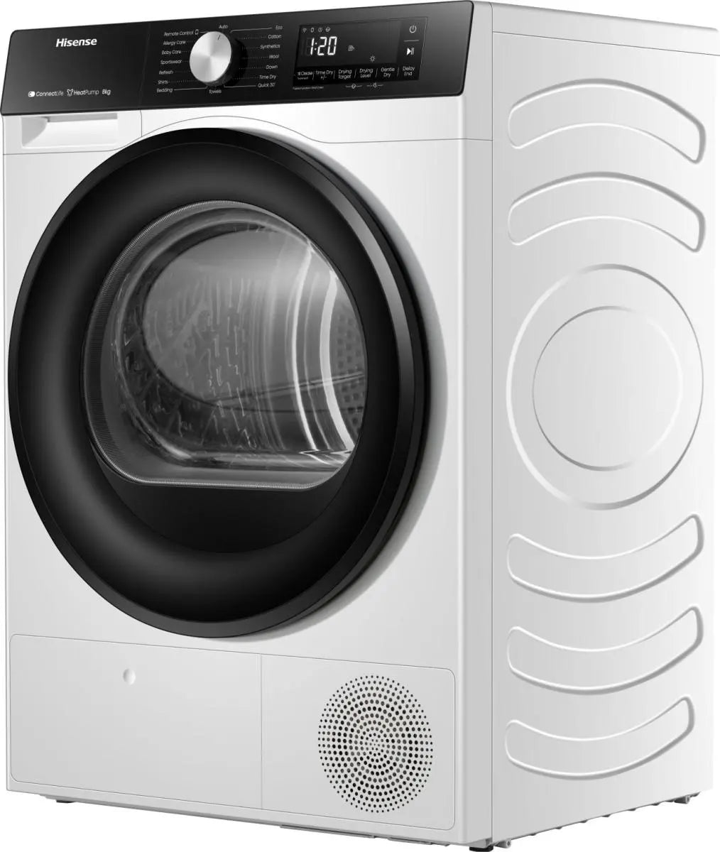 Hisense 3S Series 8kg Heat Pump Tumble Dryer - White - angled view