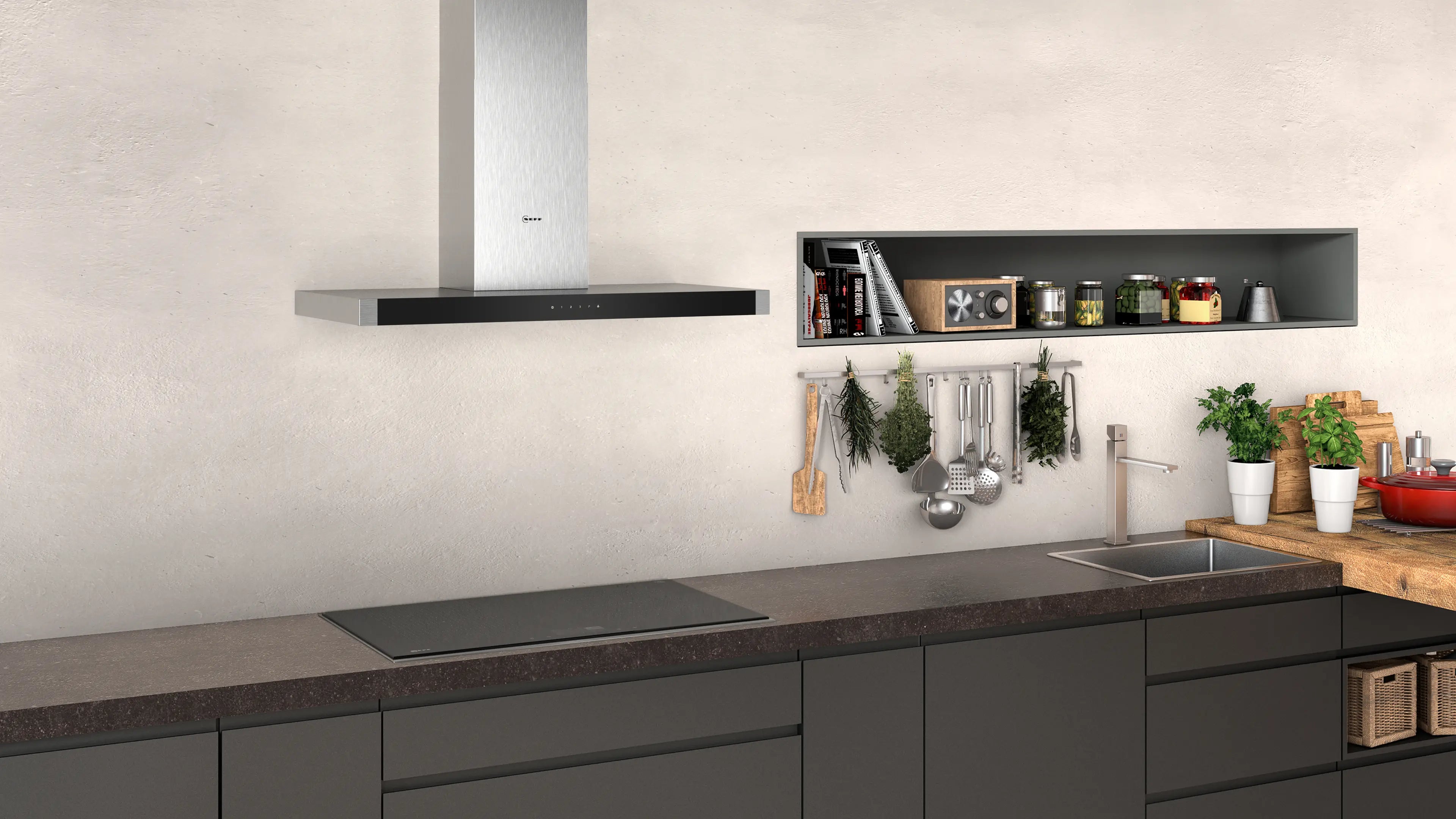 NEFF N 50 90cm wall-mounted chimney cooker hood in Stainless Steel
