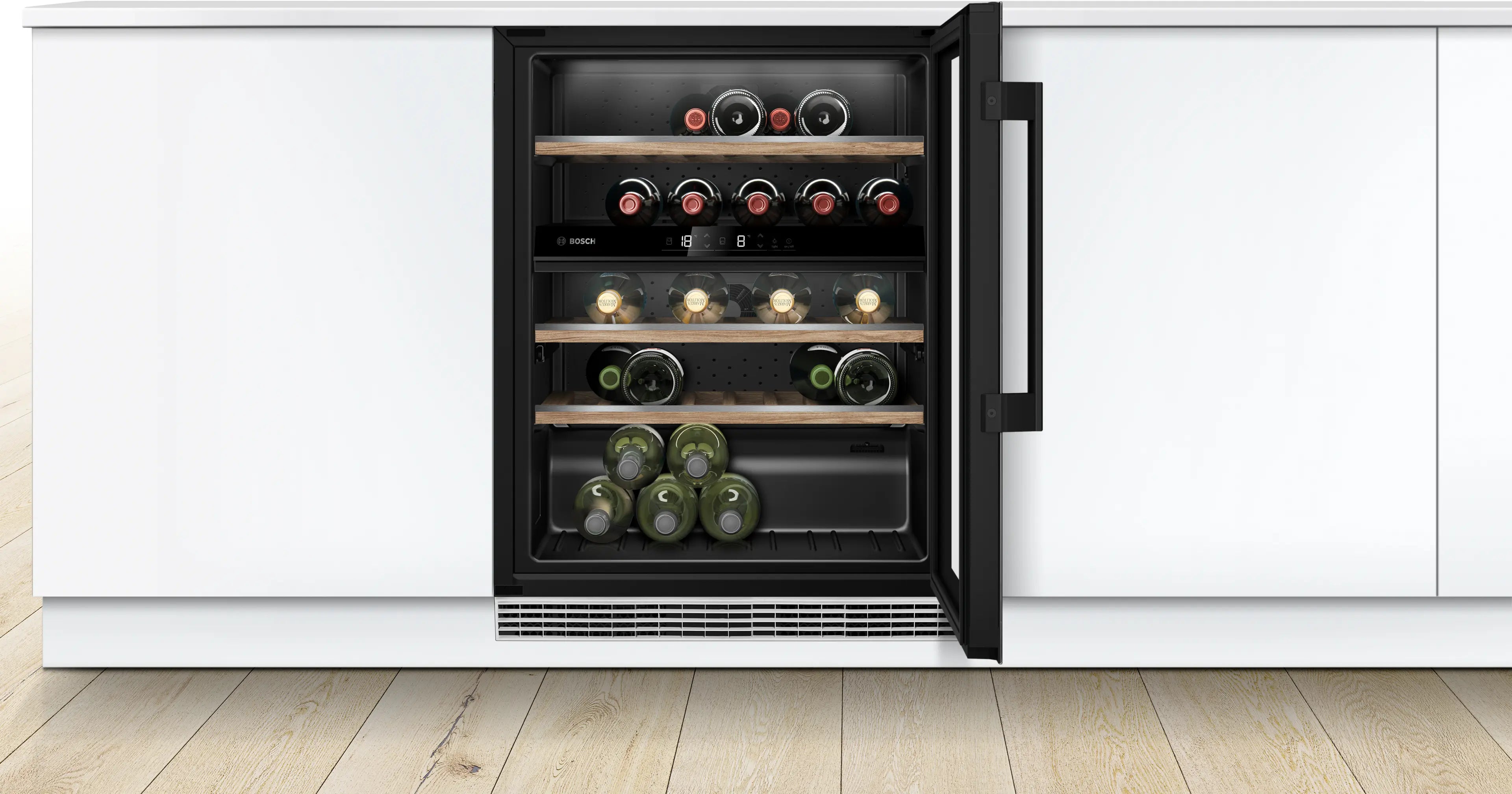 Bosch KUW21AHG0G Series 6 built-in 44 bottle dual zone wine cooler in Black
