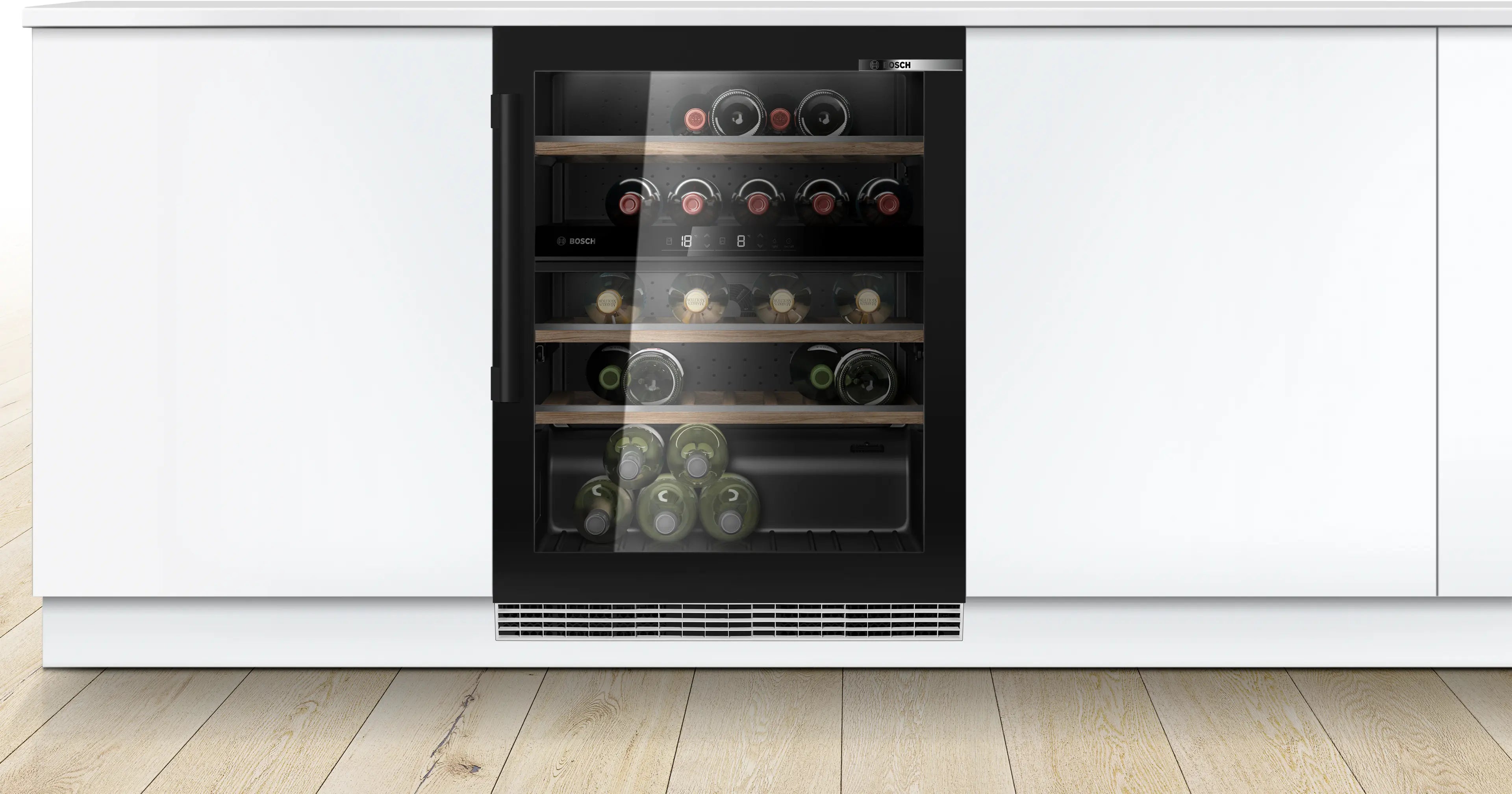 Bosch KUW21AHG0G Series 6 built-in 44 bottle dual zone wine cooler in Black