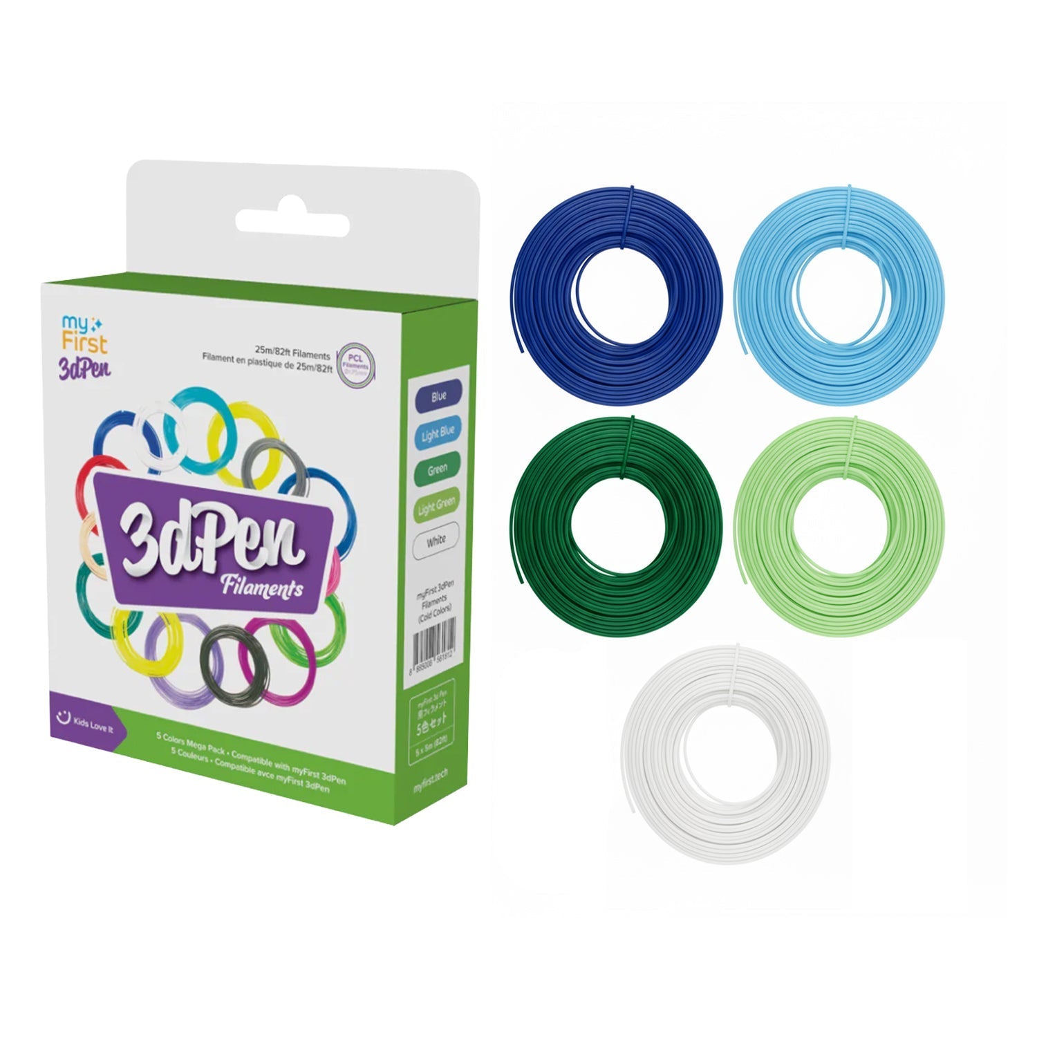 myFirst 3dPen Filaments - Low-Temp PCL Refills, Non-Toxic - Cold Colour 5 Pack | 256-FP3301AC-CC01
