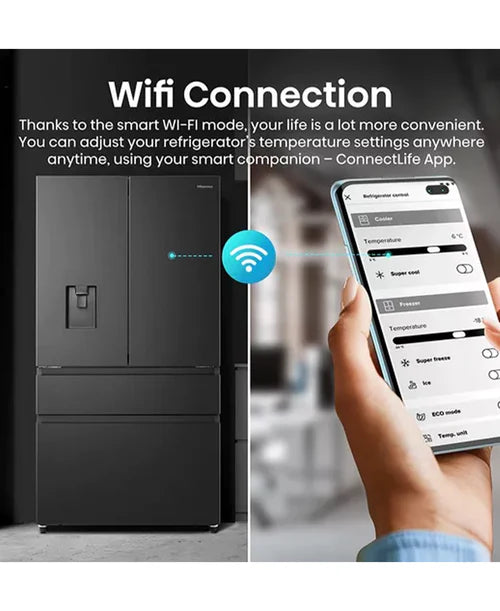 Hisense Pureflat French Door Smart American Fridge Freezer Black Stainless Steel | RF749N4SWFE