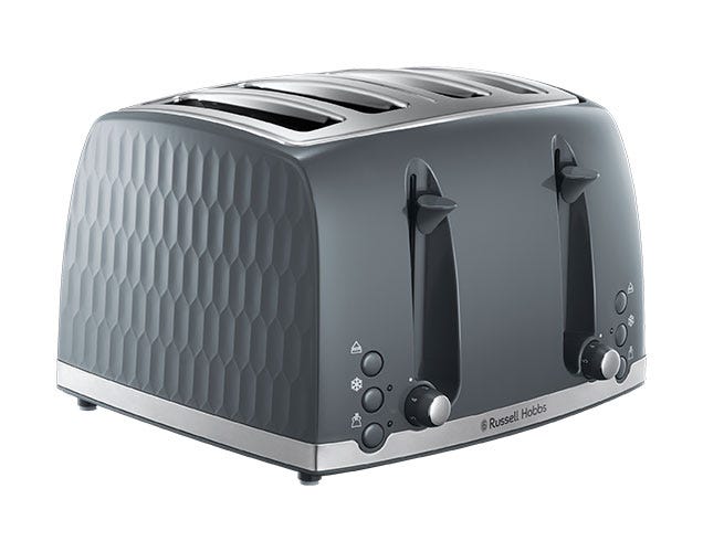 Russell Hobbs Honeycomb 4 Slice Toaster - Grey - textured honeycomb finish