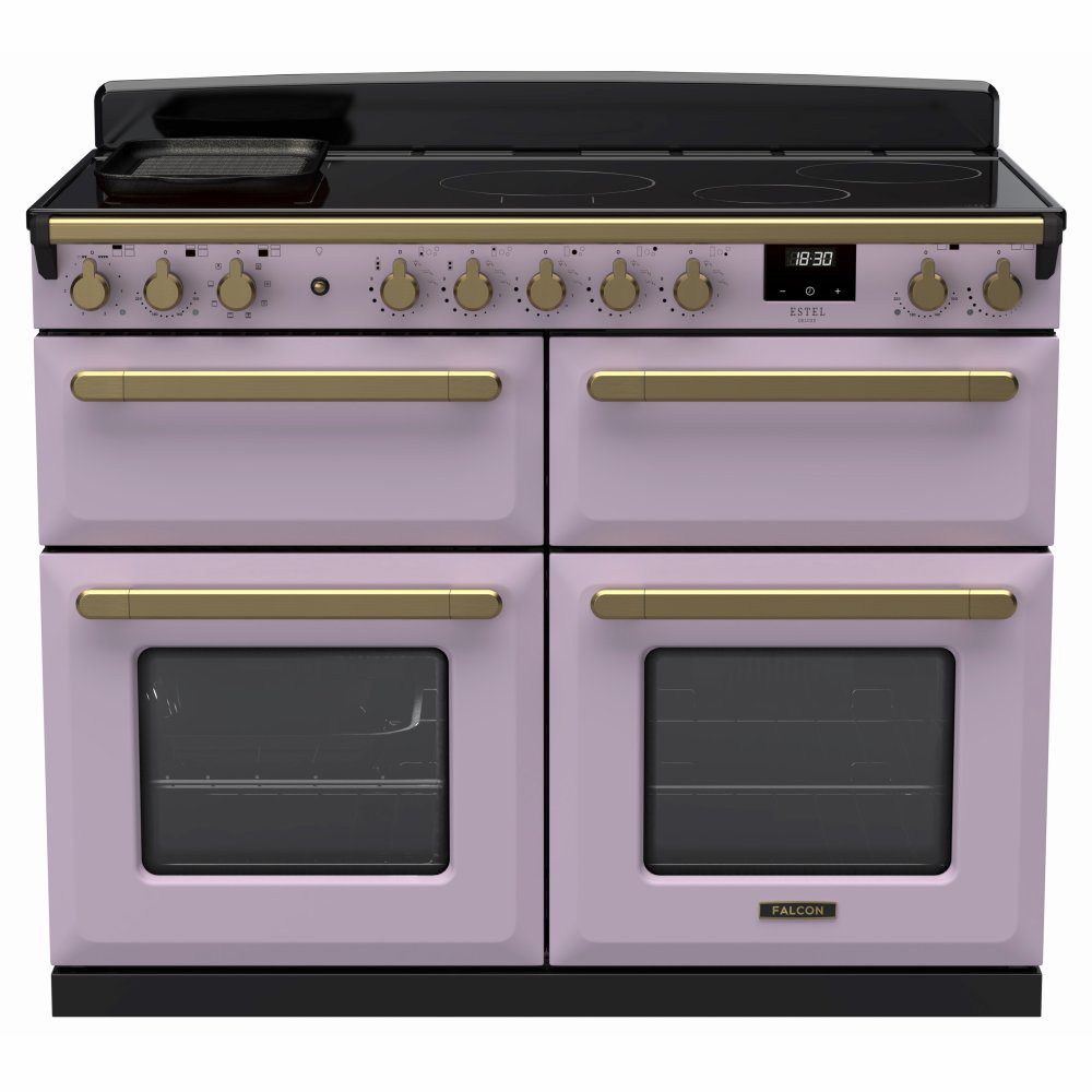 Rangemaster Estel Deluxe 110 Induction range cooker in Heather with Antique Brass trim