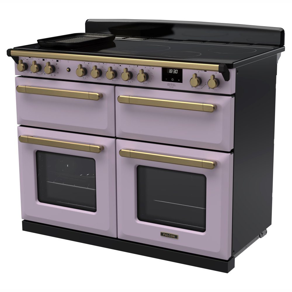 Rangemaster Estel Deluxe 110 Induction range cooker in Heather with Antique Brass trim