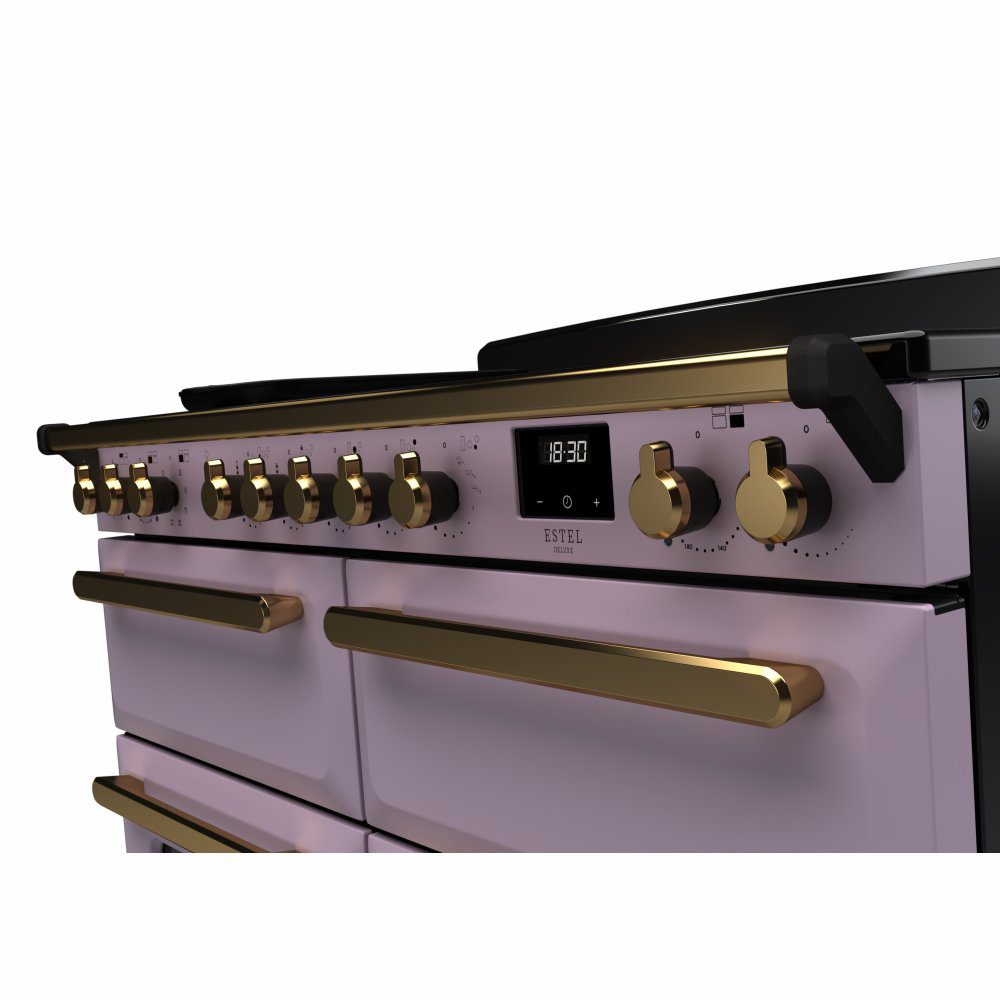 Rangemaster Estel Deluxe 110 Induction range cooker in Heather with Antique Brass trim