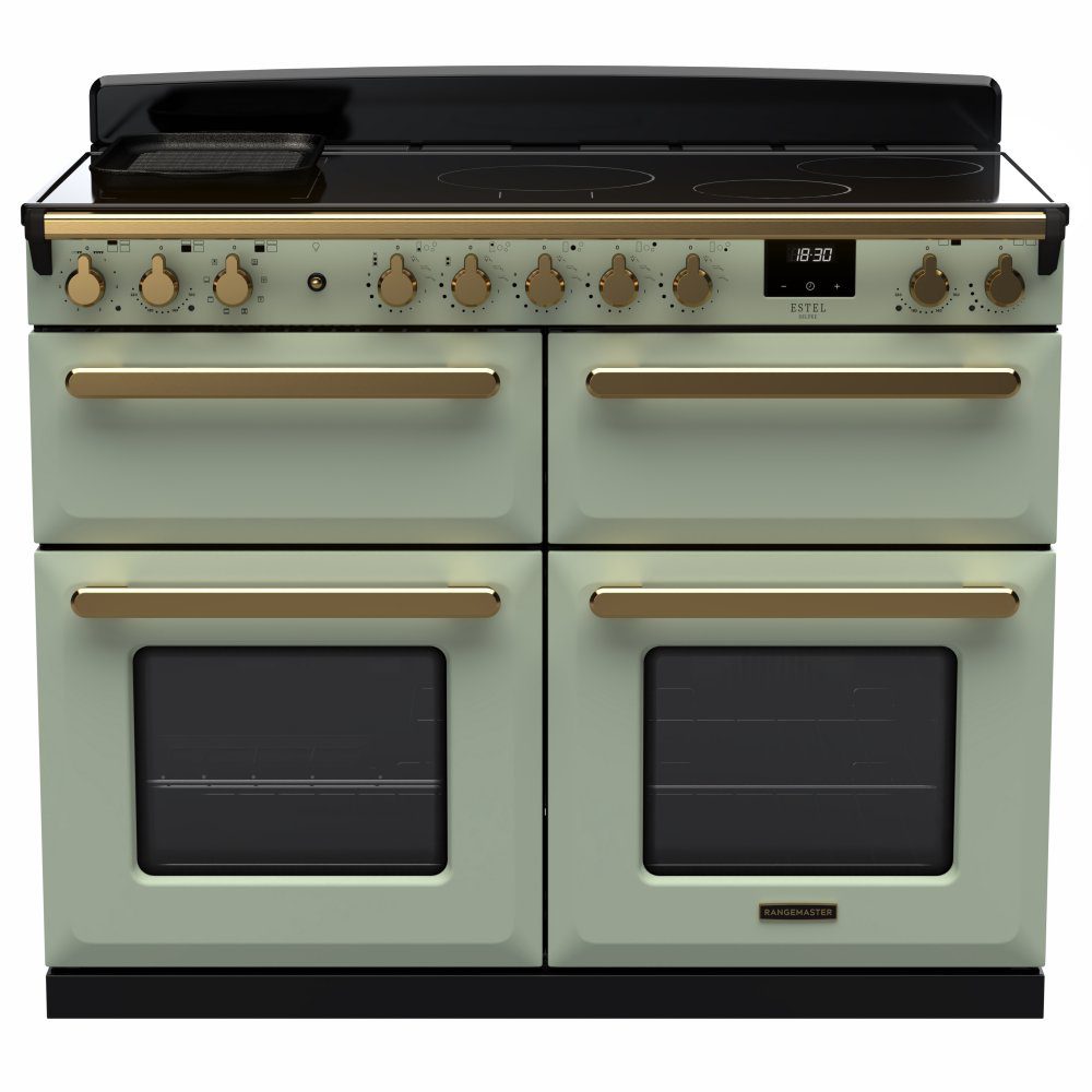 Rangemaster Estel Deluxe 110 Induction range cooker in Mint with Antique Brass trim