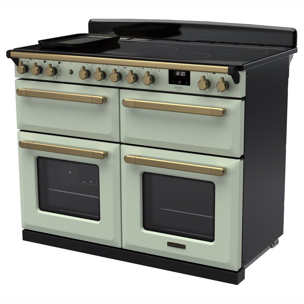 Rangemaster Estel Deluxe 110 Induction range cooker in Mint with Antique Brass trim