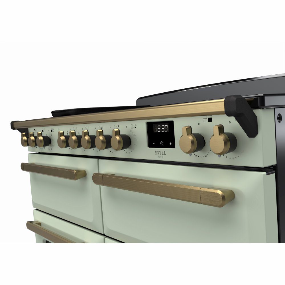 Rangemaster Estel Deluxe 110 Induction range cooker in Mint with Antique Brass trim