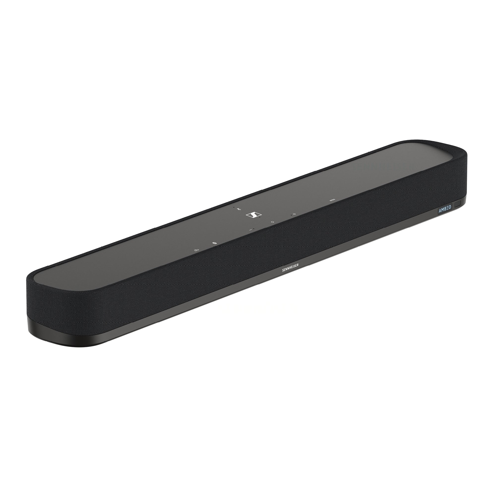 Sennheiser AMBEO Soundbar Mini Black — 3/4 angle, compact and sleek design