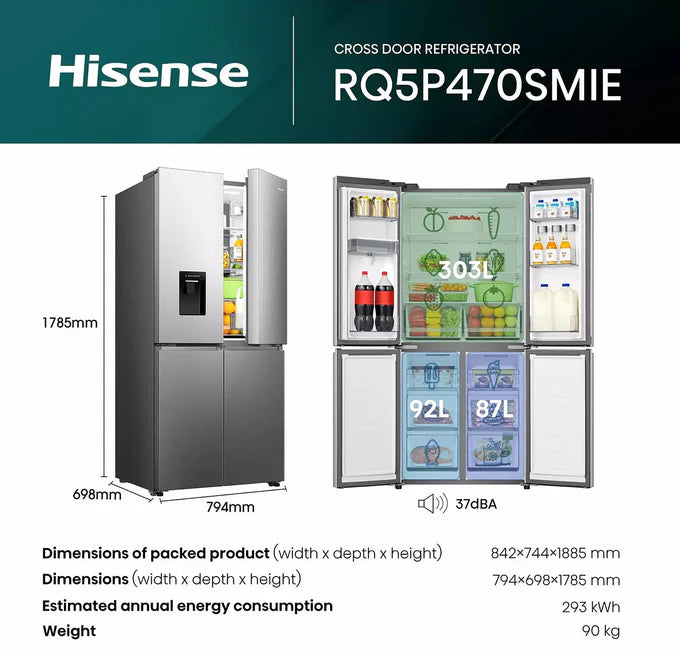 Hisense American Fridge Freezer-Stainless Steel | RQ5P470SMIE