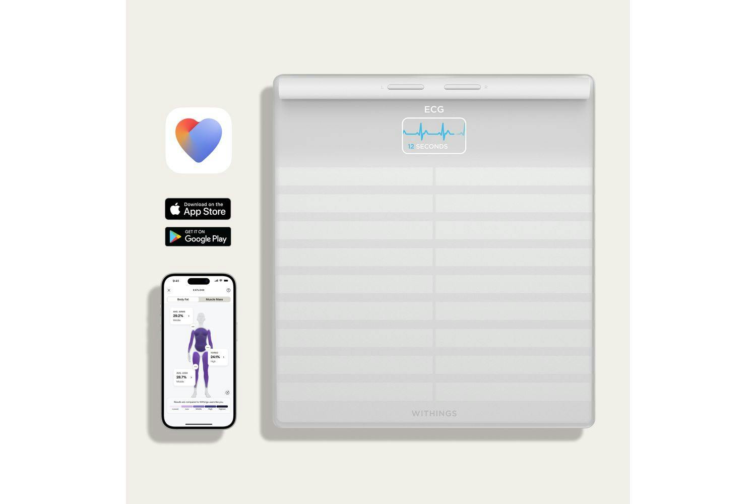 Withings Body Scan - Smart Scale with ECG, Body Composition & Segmental Analysis - White | 78-WBS08-White-All-Inter