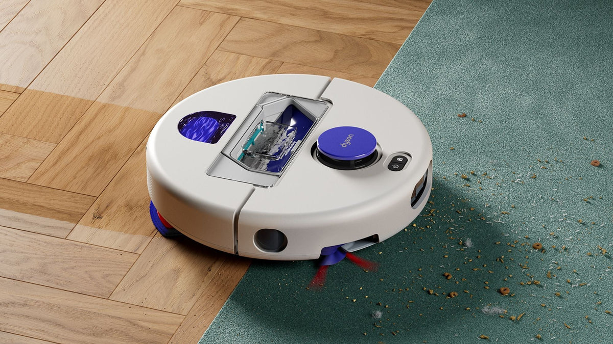 Dyson R2 Nurovi Wash+Dry Robot Vacuum - Light Grey/Vinca Blue - on a hard floor
