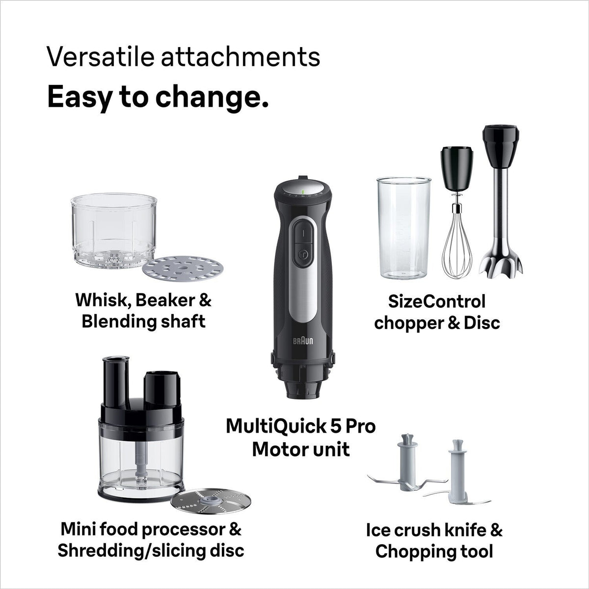 Braun MultiQuick 5 Pro Hand Blender - Black - attachments