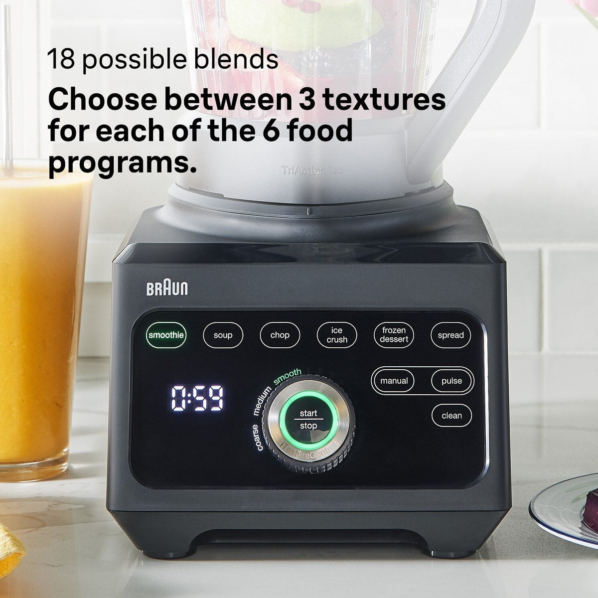 Braun PowerBlend 9 Jug Blender - Black - 18 program control panel