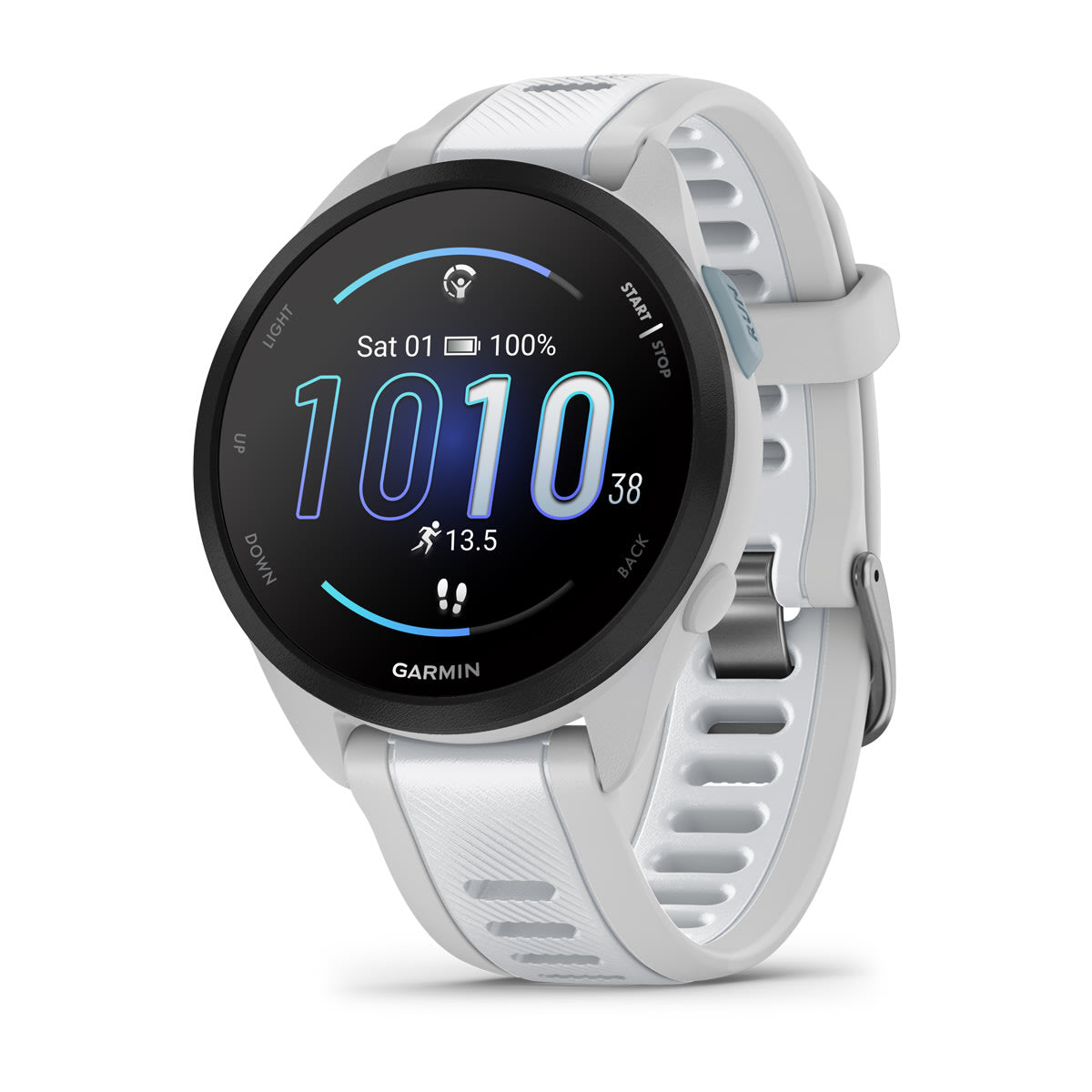 Garmin Forerunner 165 GPS Running Smartwatch - front view , screen on