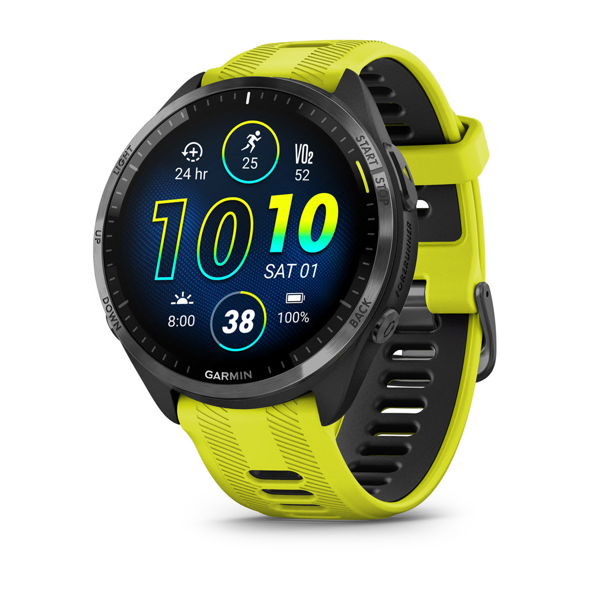 Garmin Forerunner 965 GPS Running Smartwatch - front view , screen on