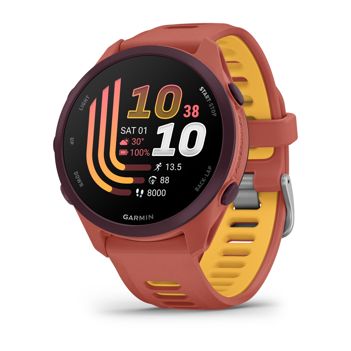 Garmin Forerunner 170 Music GPS Running Smartwatch - front view , screen on