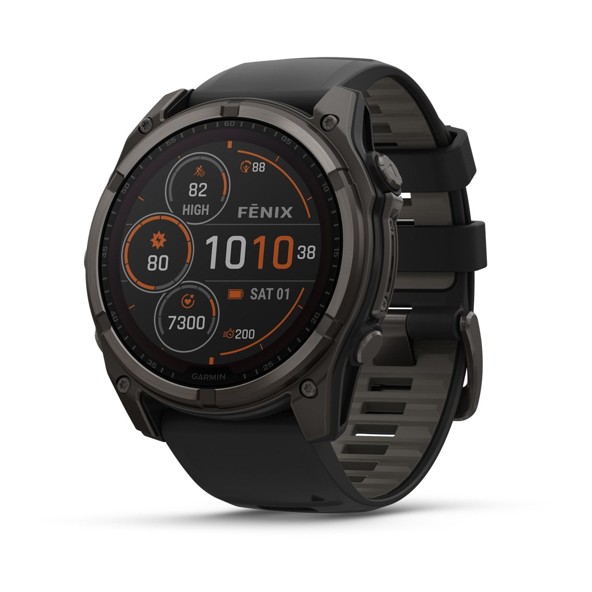 Garmin fenix 8 51mm Solar Sapphire GPS Smartwatch - front view , screen on