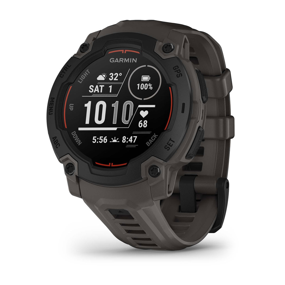 Garmin Instinct E 45mm Rugged GPS Smartwatch - front view , screen on
