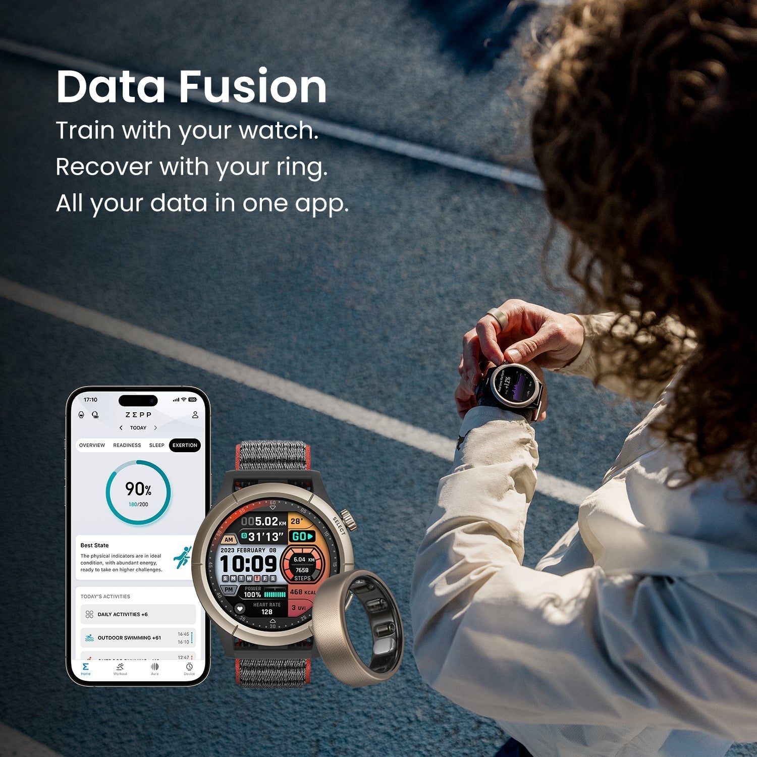 Amazfit Helio Smart Ring – Titanium Health Tracker (Ring Size 8)