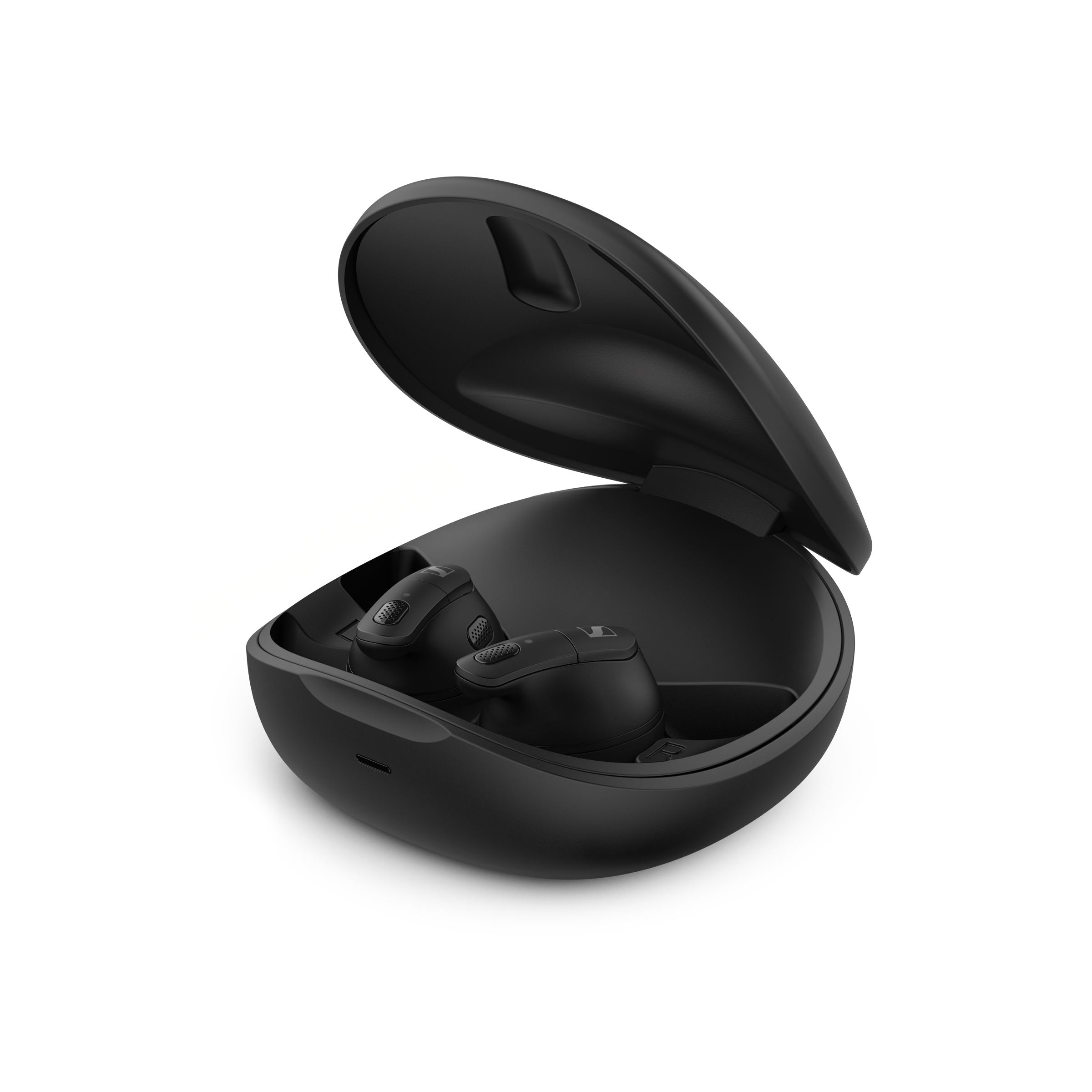 Sennheiser Conversation Clear Plus True Wireless Earphones — charging case open with earbuds