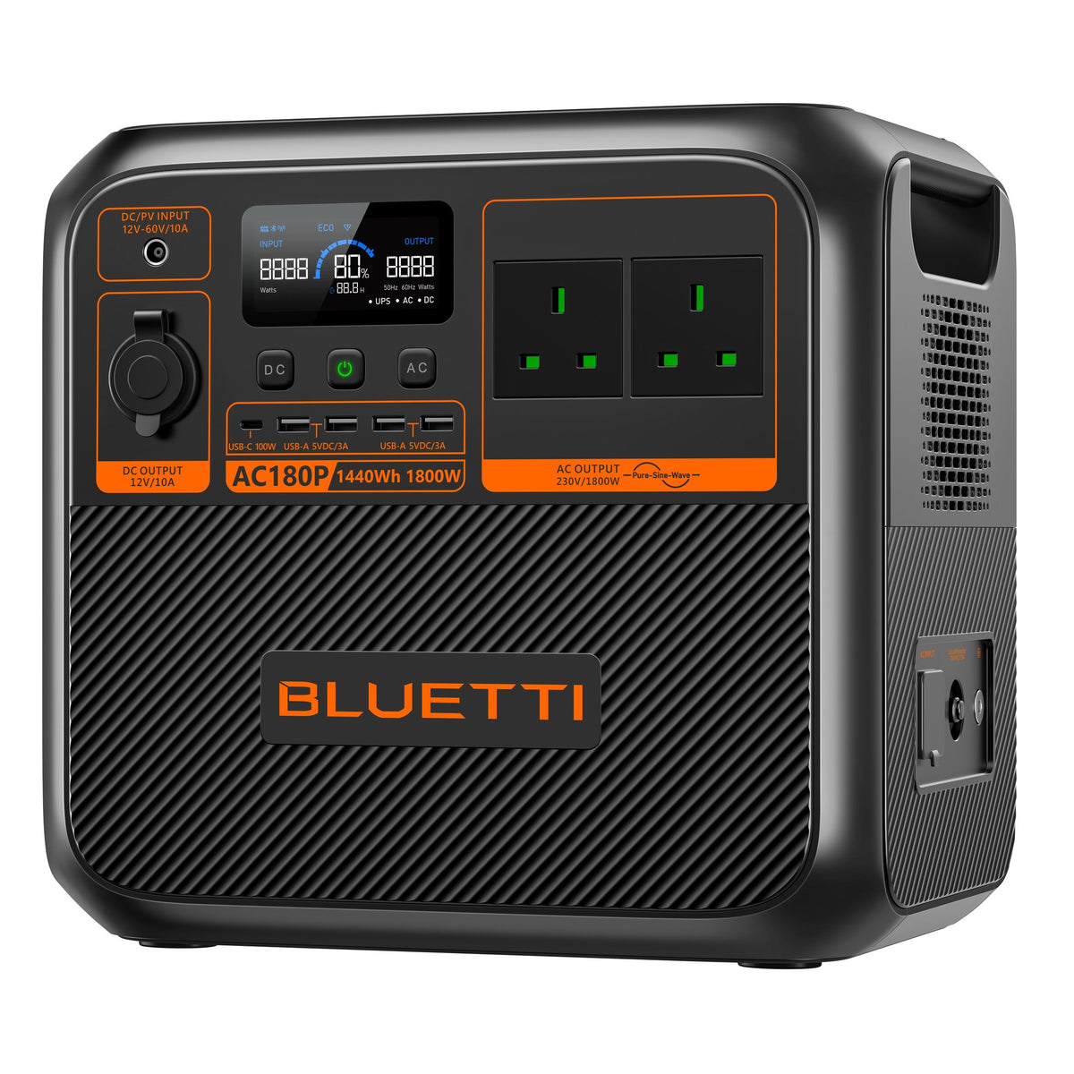 BLUETTI AC180P 1,440Wh 1,800W Portable Power Station - angled view right