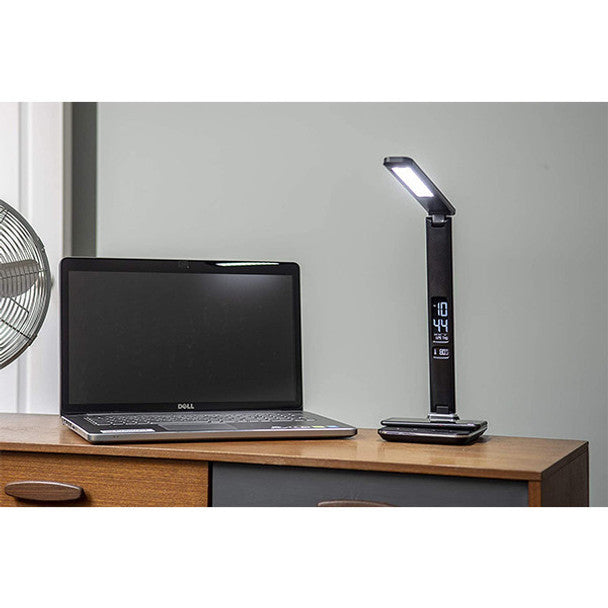 Groov-e GVWC04BK ARES LED Desk Lamp with Wireless Charging Pad & Clock - Black