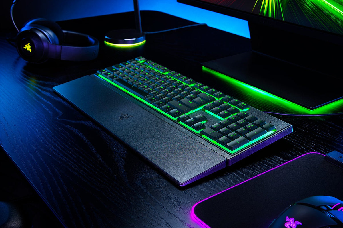 Razer Ornata V3 X Low-Profile Membrane Gaming Keyboard, UK Layout - Black - on a gaming desk