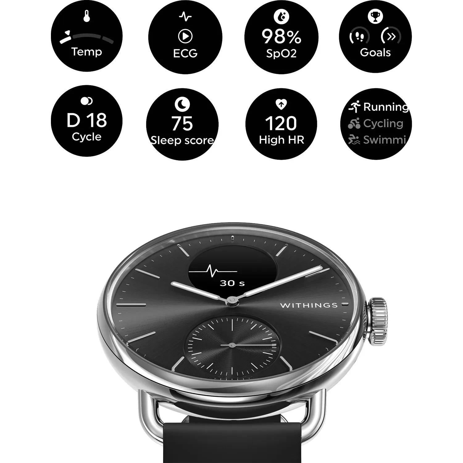 Withings ScanWatch 2 - Advanced Health Monitor with ECG & SpO2 - 38mm Black | 78-HWA10-model 1-All-Int