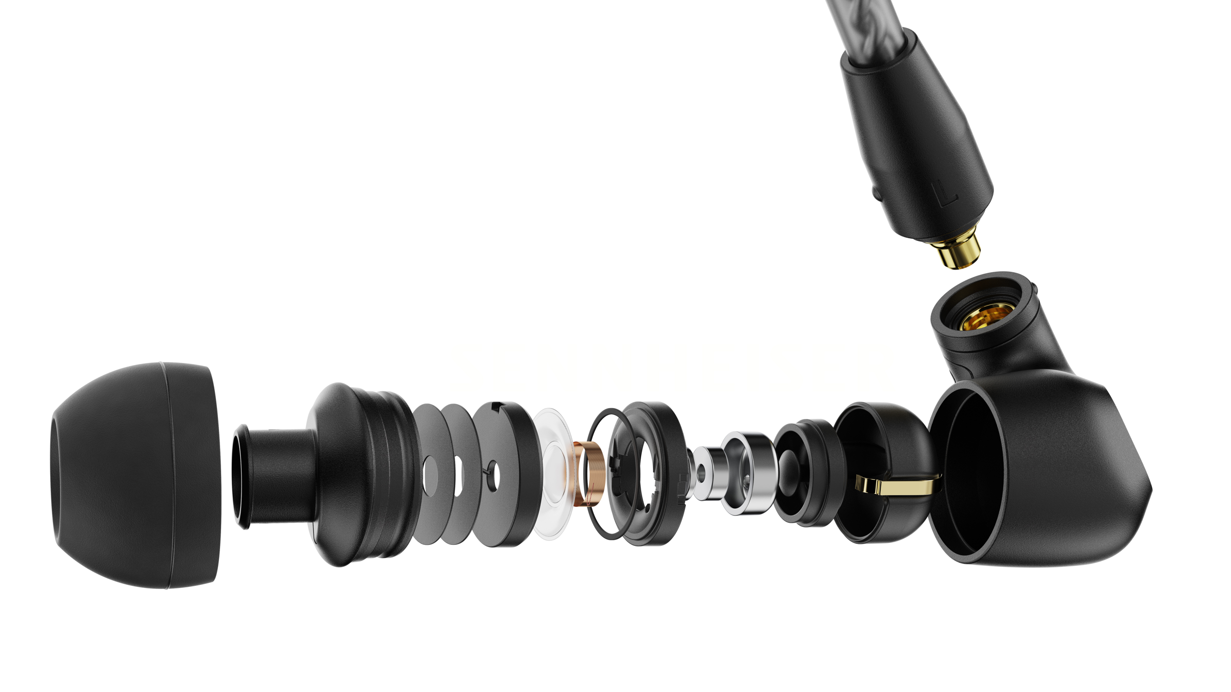 Sennheiser IE 200 Audiophile Earphones Black — exploded view of internal components
