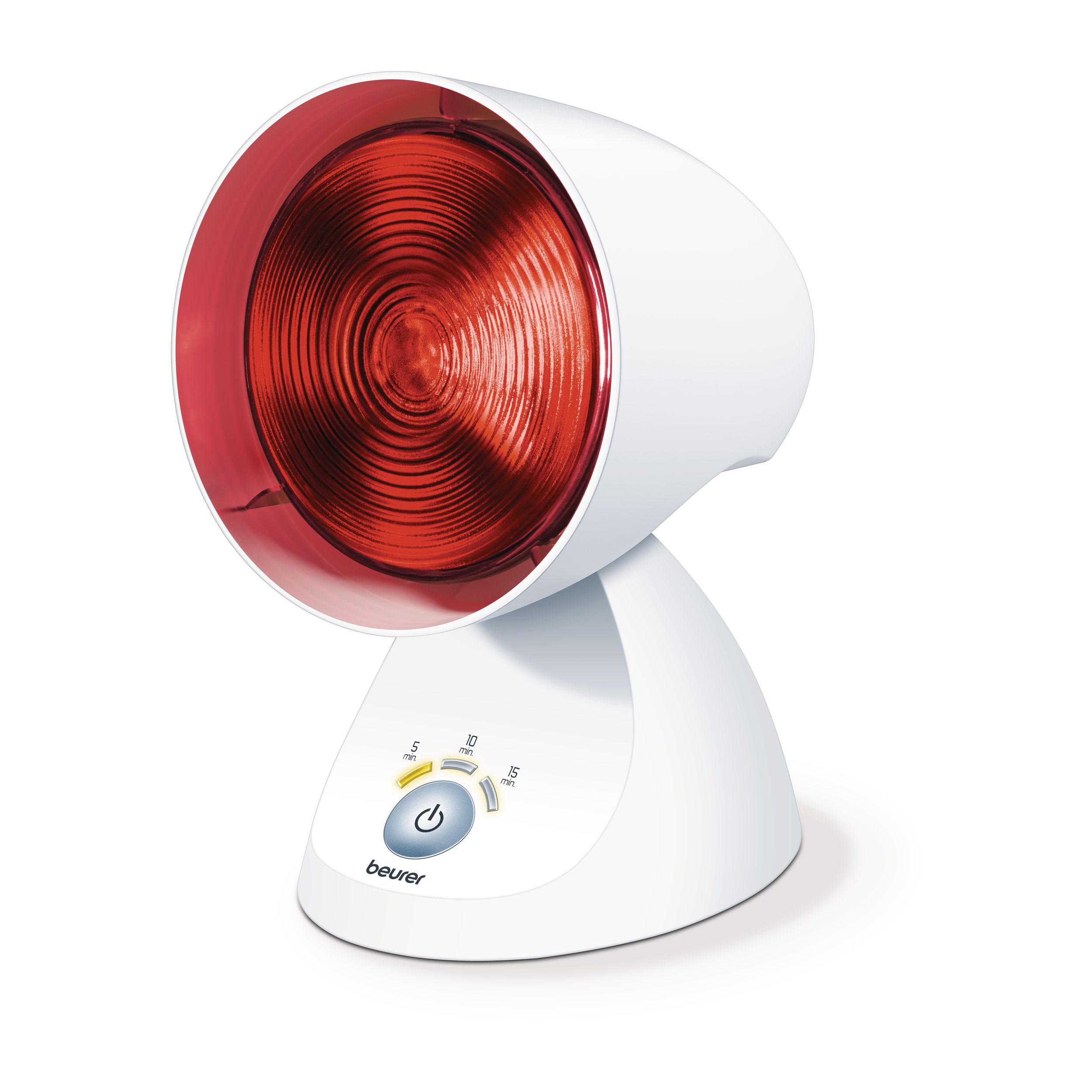 Beurer IL 35 Infrared Lamp 150W with Timer, studio shot showing 3-setting timer dial on base