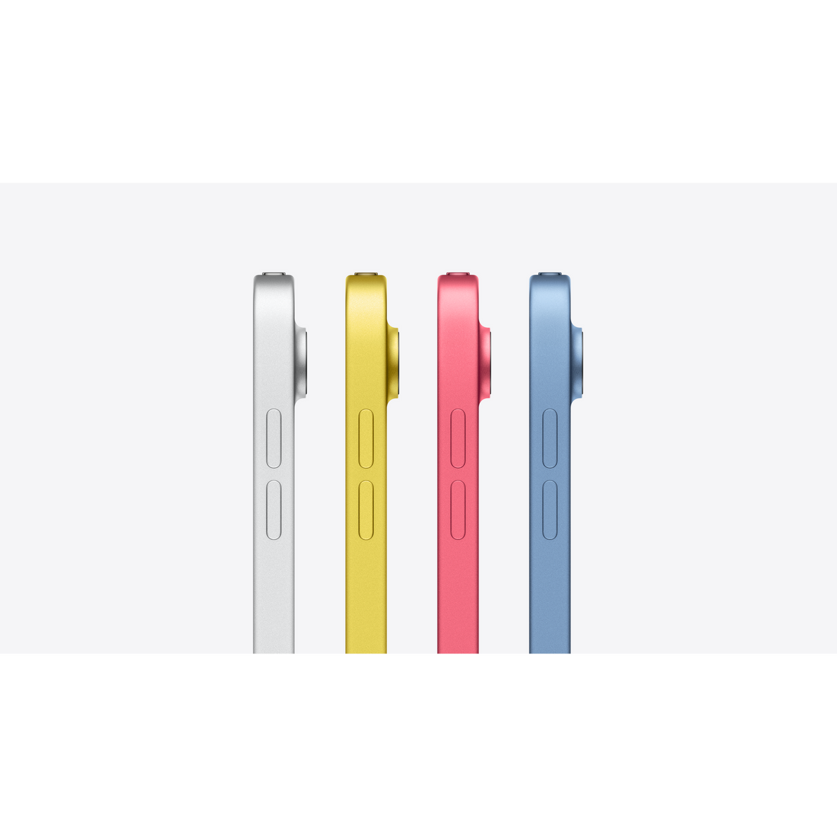 Apple iPad 11" (A16) 128GB Wi-Fi Tablet - Pink - side profile colour line-up: silver, yellow, pink and blue