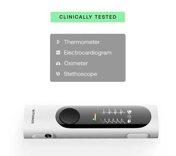 Withings BeamO - Portable 4-in-1 Health Monitor ECG, Stethoscope, SpO2 & Temperature | 78-SCT02-02-All-Int