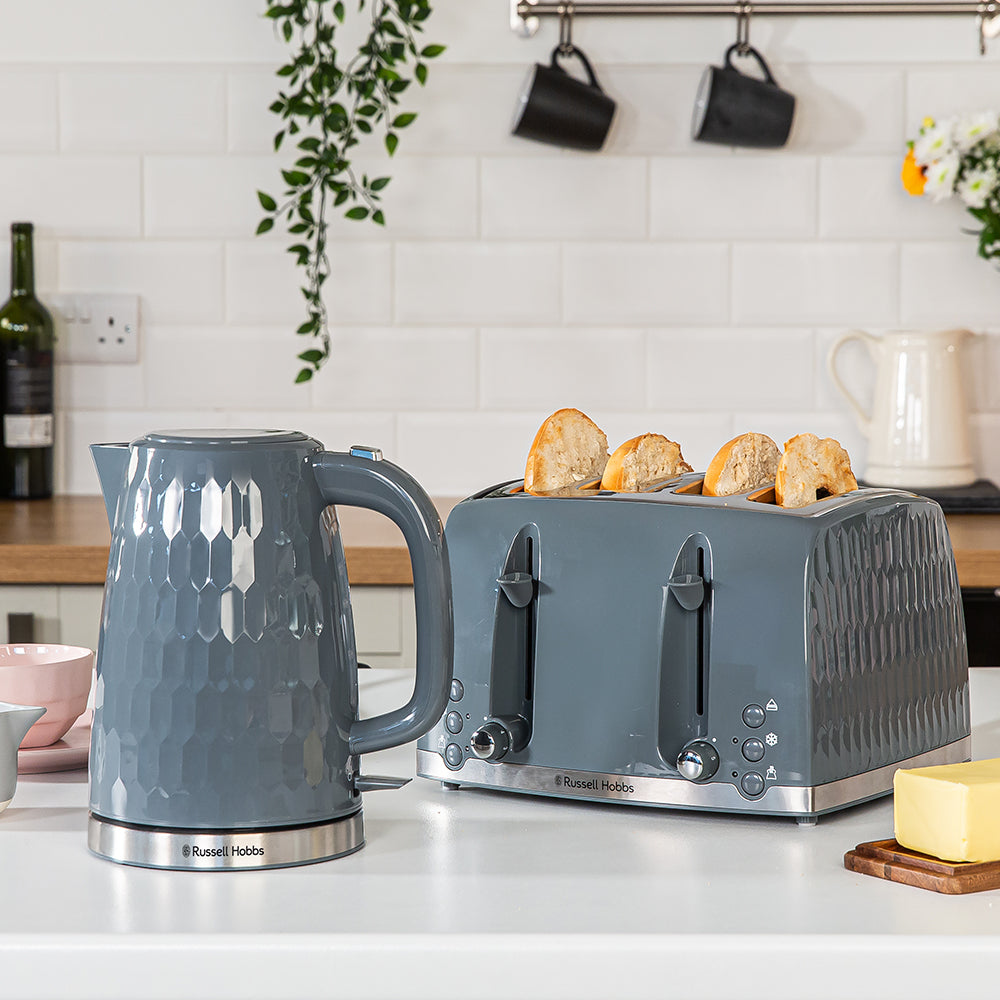 Russell Hobbs Honeycomb 4 Slice Toaster - Grey - with the matching kettle