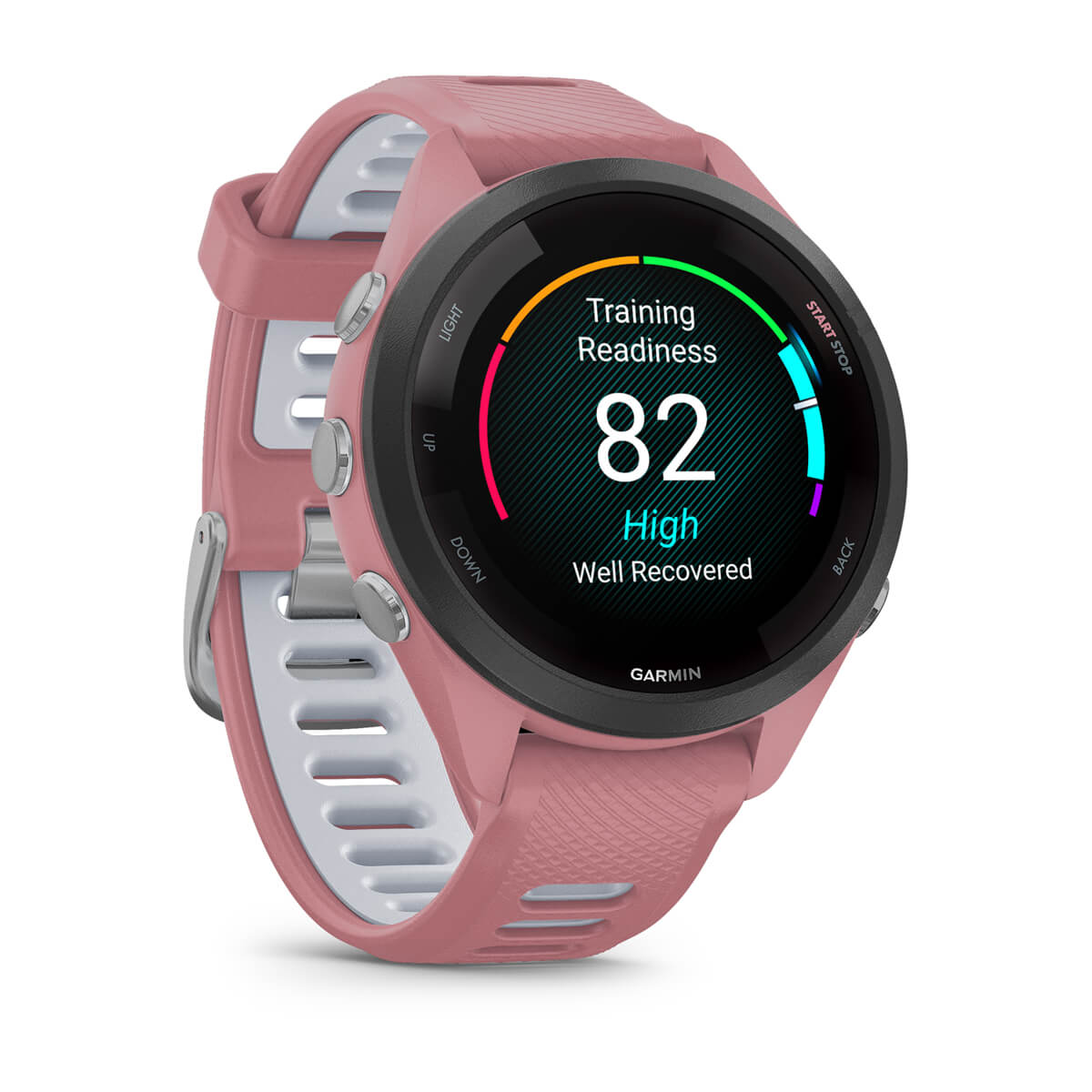 Garmin Forerunner 265S Music GPS Running Smartwatch - angled left-front view