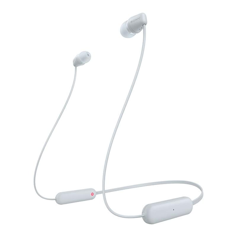 Sony WI-C100 Wireless In-Ear Earphones - White - neckband and earbuds view
