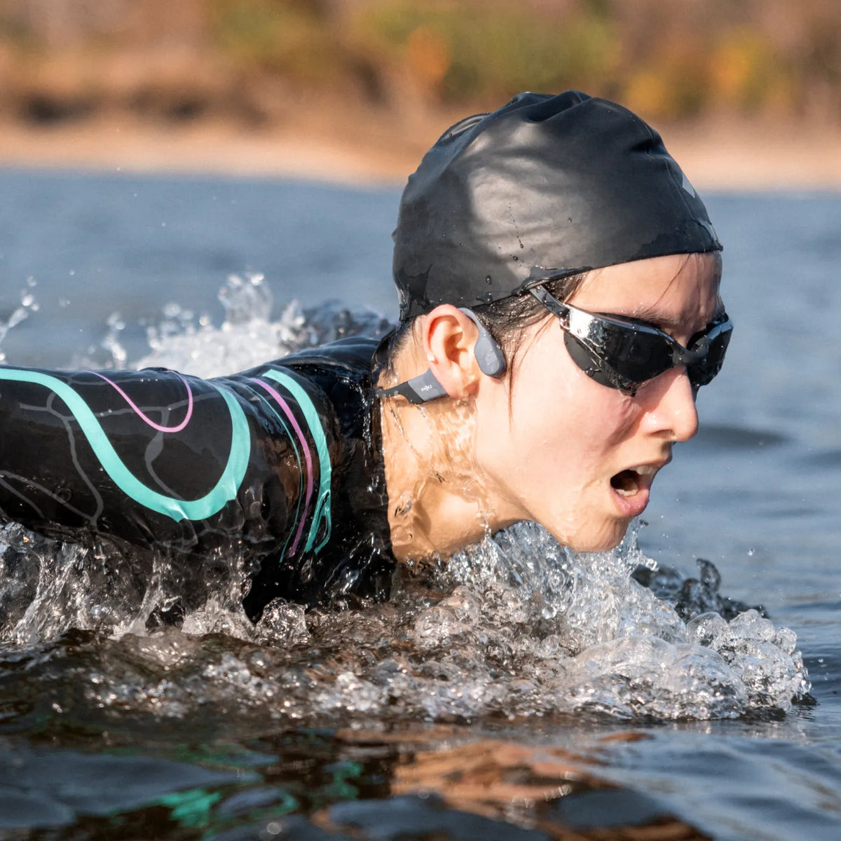 Shokz OpenSwim Pro Bone Conduction Swimming Headphones - Grey - open-water swimming