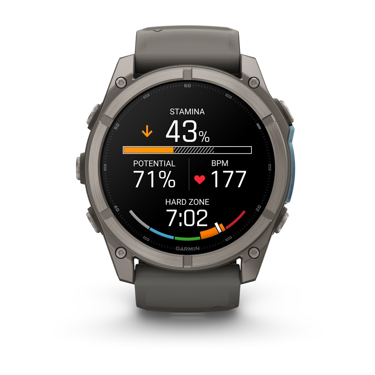 Garmin fenix 9 51mm AMOLED Sapphire GPS Smartwatch - front view with data screen