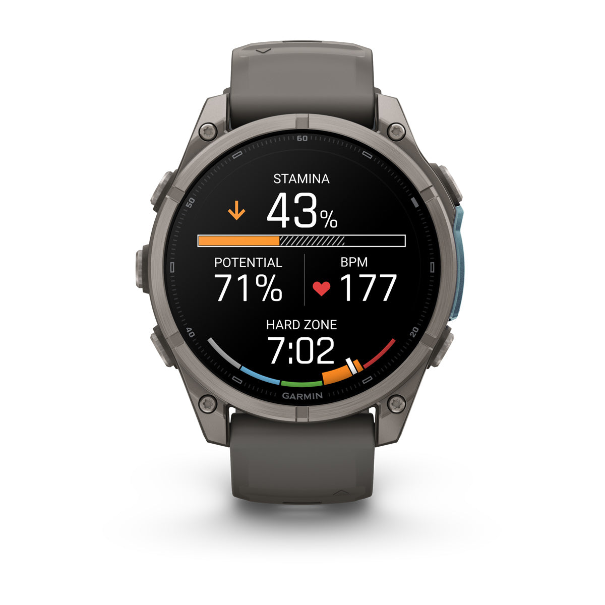 Garmin fenix 9 47mm AMOLED Sapphire GPS Smartwatch - front view with data screen