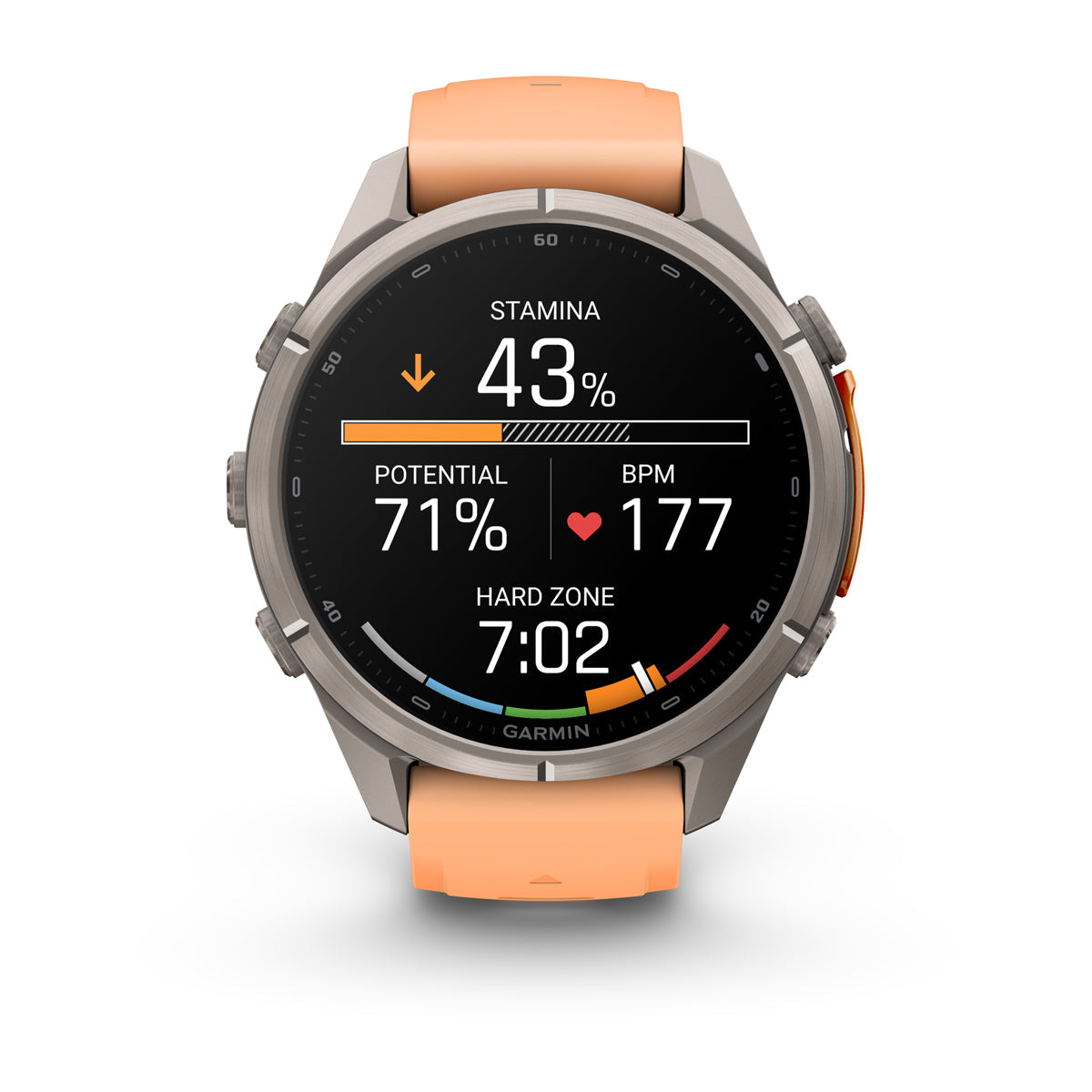 Garmin fenix 9 Pro inReach 43mm AMOLED Sapphire GPS Smartwatch - front view with data screen