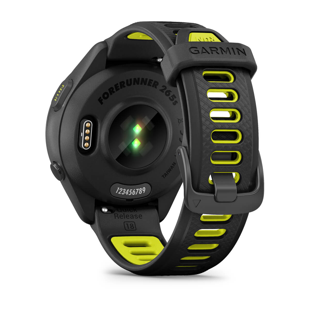 Garmin Forerunner 265S Music GPS Running Smartwatch - back view, heart-rate sensor