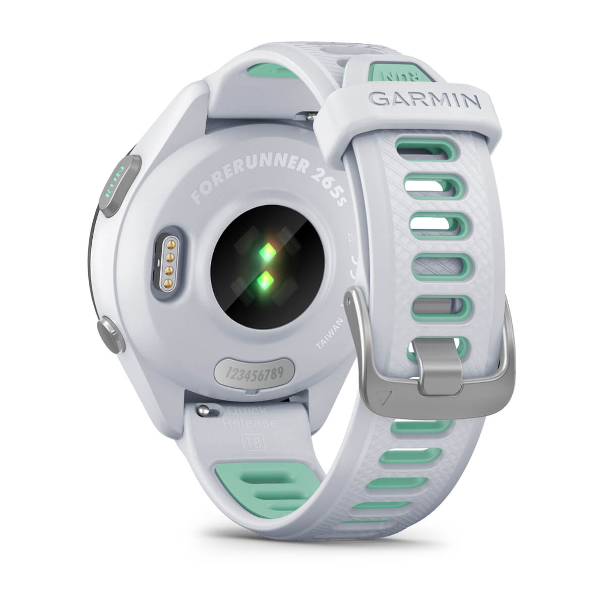 Garmin Forerunner 265S Music GPS Running Smartwatch - back view, heart-rate sensor