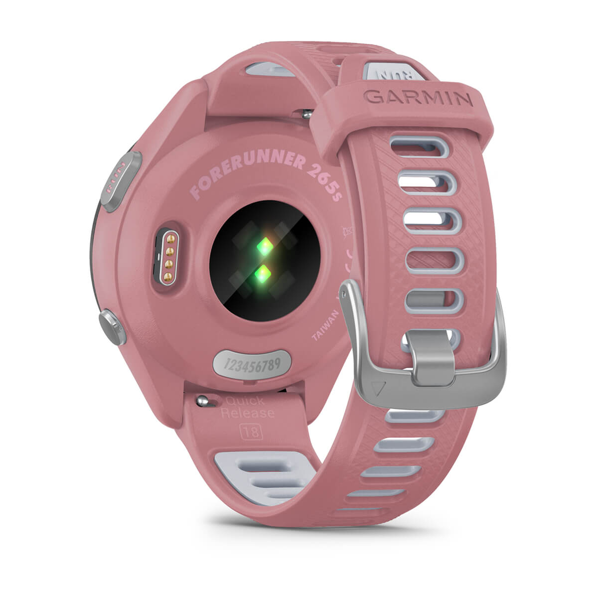 Garmin Forerunner 265S Music GPS Running Smartwatch - back view, heart-rate sensor