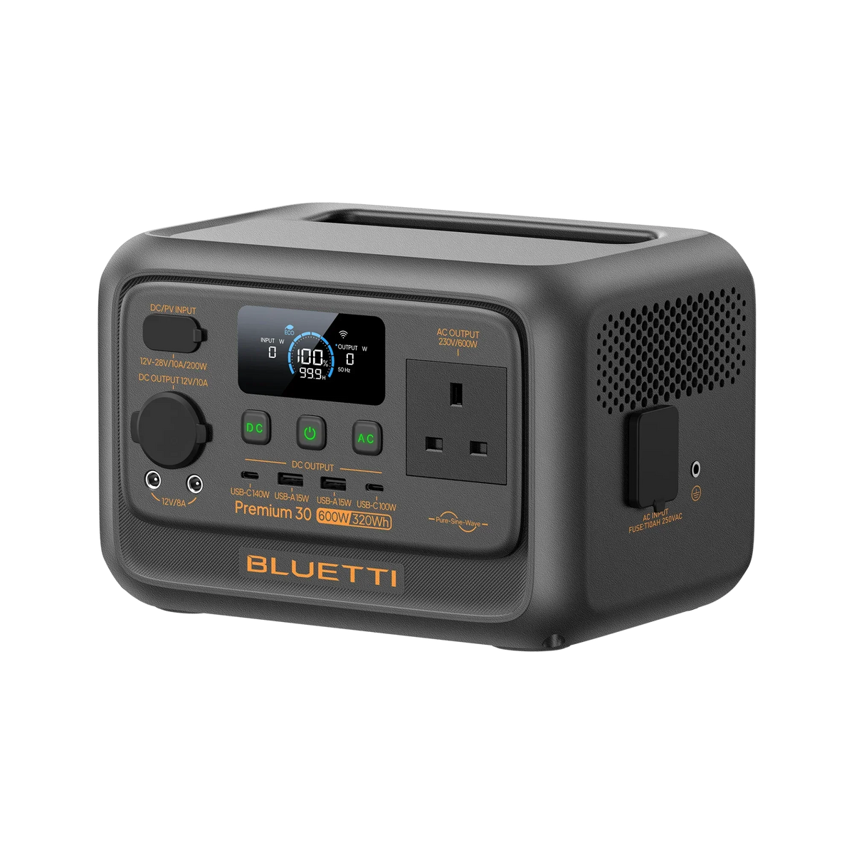 BLUETTI Premium 30 V2 320Wh 600W Portable Power Station - angled view