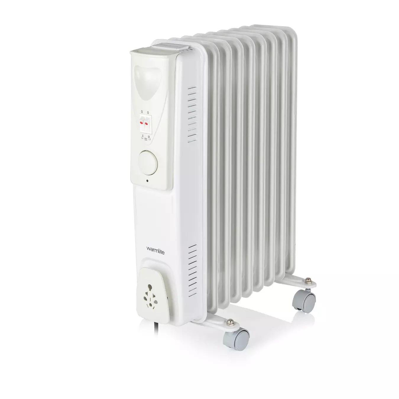Warmlite WL43004YW 2000W 9-fin oil filled radiator in white - clean studio front view