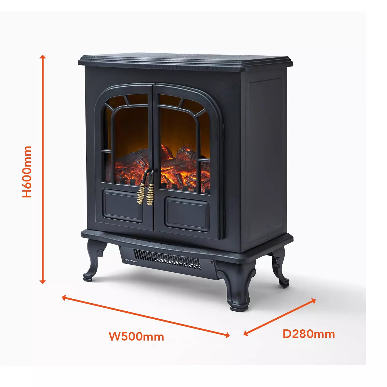 Warmlite Wingham WL46019 stove fire dimensions diagram - H600 x W500 x D280mm
